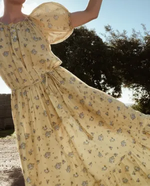 100% RECYCLED COTTON - DELPHINIUM MAXI DRESS LEMON FLORAL