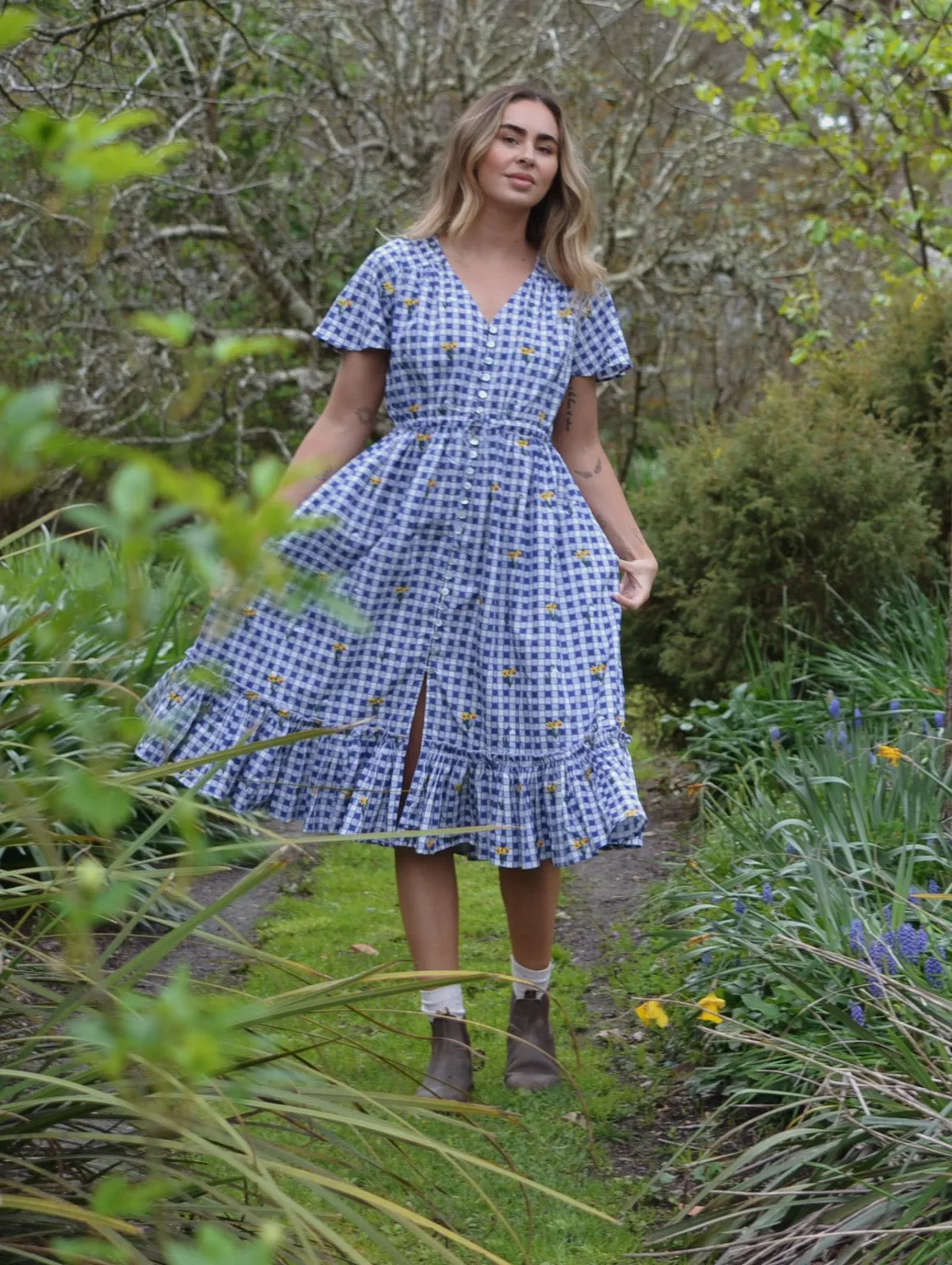 100% RECYCLED COTTON - DULCIE DRESS BLUE GINGHAM