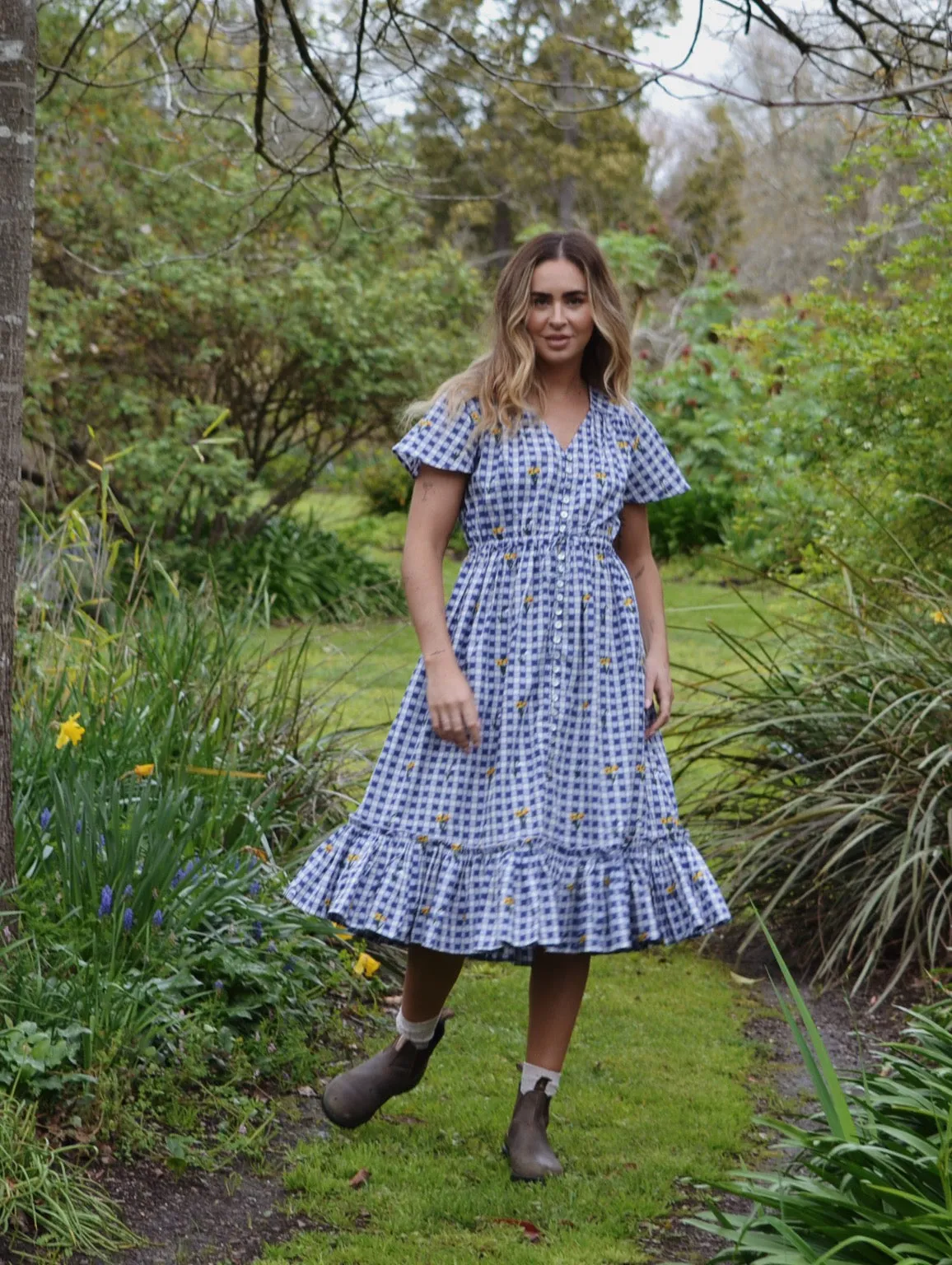 100% RECYCLED COTTON - DULCIE DRESS BLUE GINGHAM