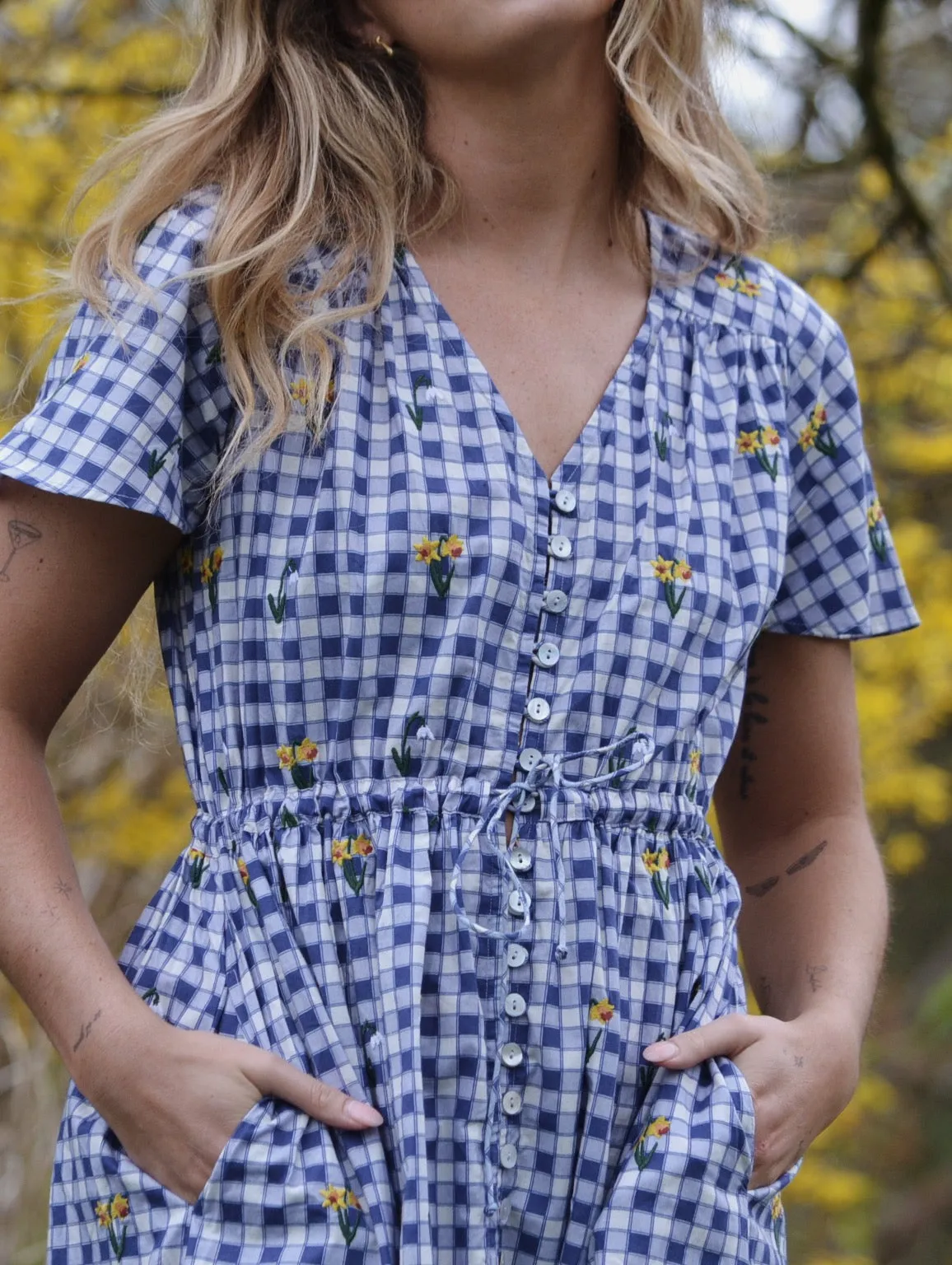 100% RECYCLED COTTON - DULCIE DRESS BLUE GINGHAM