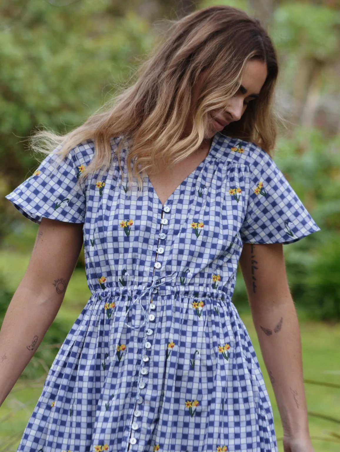 100% RECYCLED COTTON - DULCIE DRESS BLUE GINGHAM