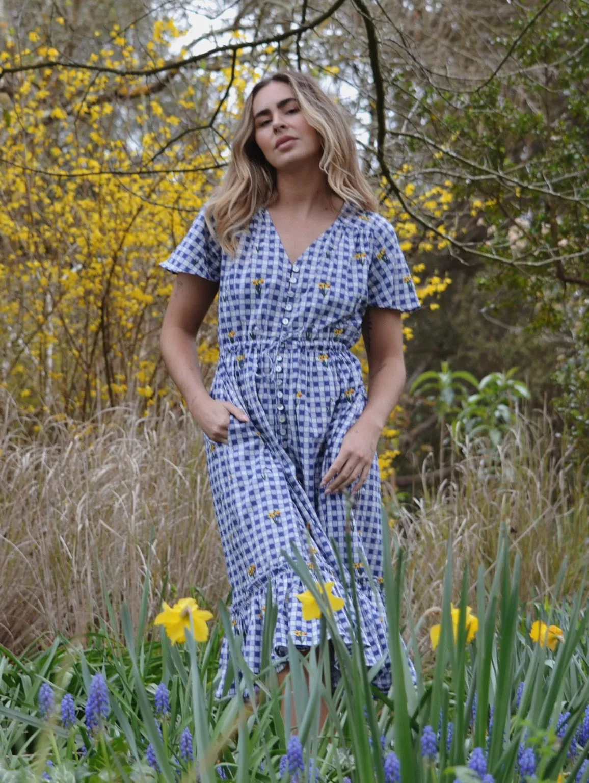 100% RECYCLED COTTON - DULCIE DRESS BLUE GINGHAM