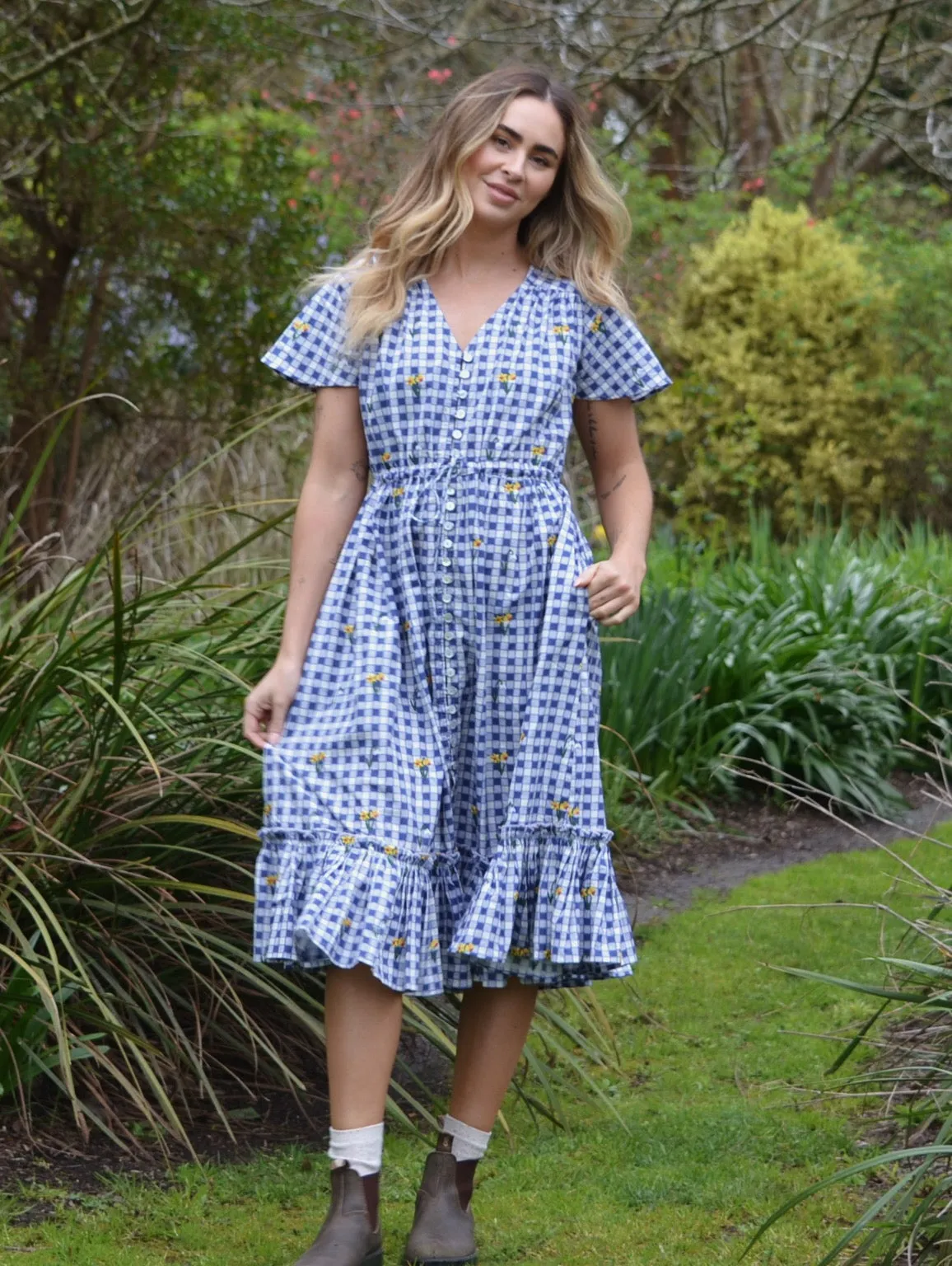 100% RECYCLED COTTON - DULCIE DRESS BLUE GINGHAM