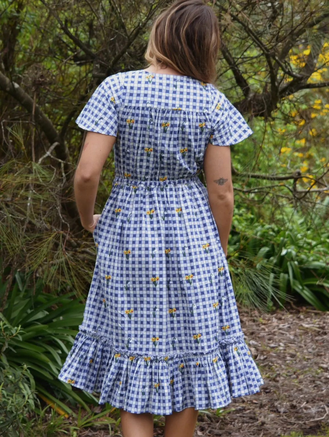 100% RECYCLED COTTON - DULCIE DRESS BLUE GINGHAM