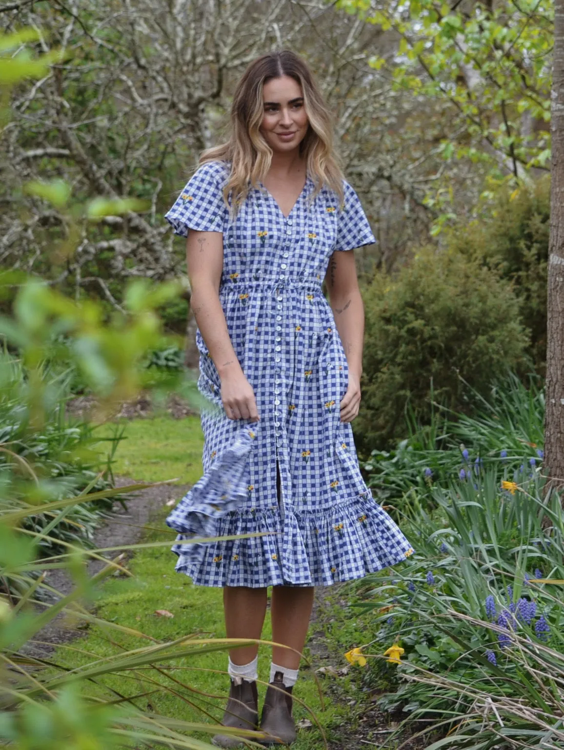 100% RECYCLED COTTON - DULCIE DRESS BLUE GINGHAM