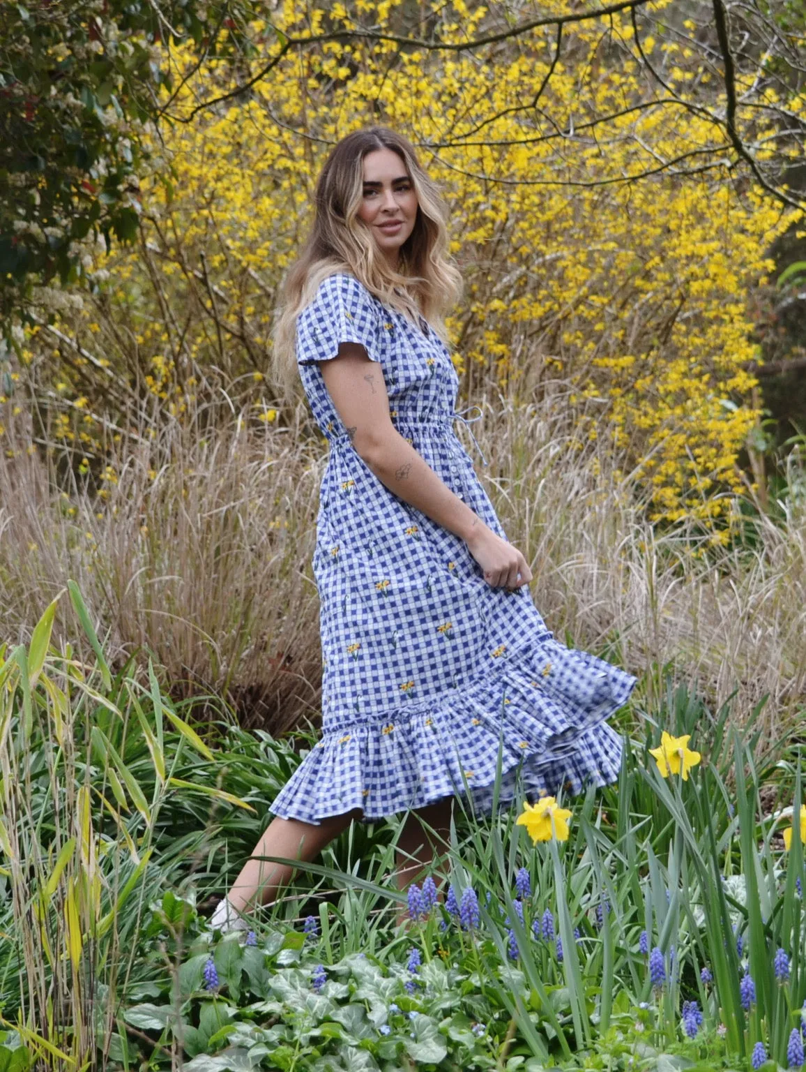 100% RECYCLED COTTON - DULCIE DRESS BLUE GINGHAM