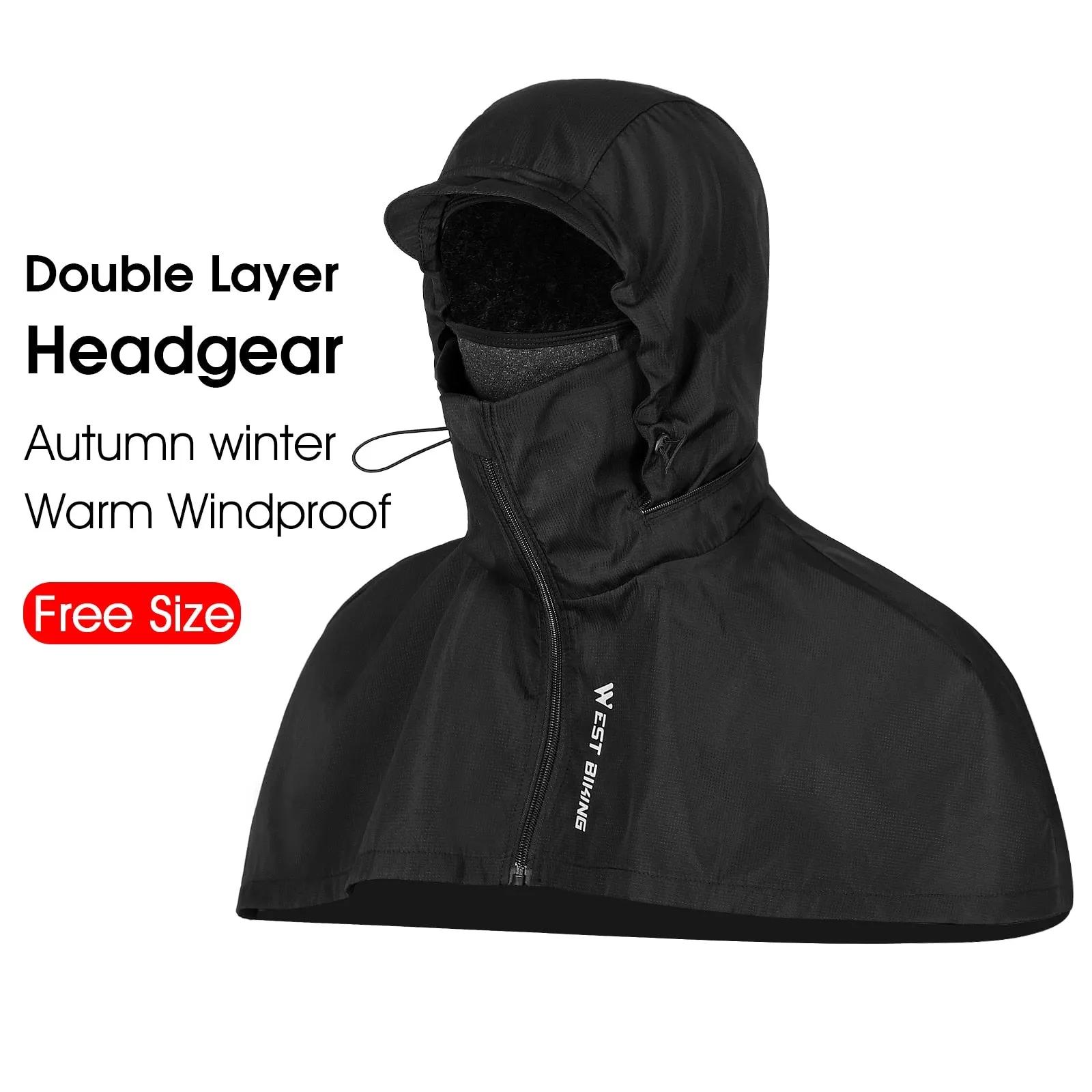 2 in 1 Winter Cycling Cap Double Layer Warm Windproof Men Hood Balaclava Motorcycle Skiing Riding Bicycle Headwear