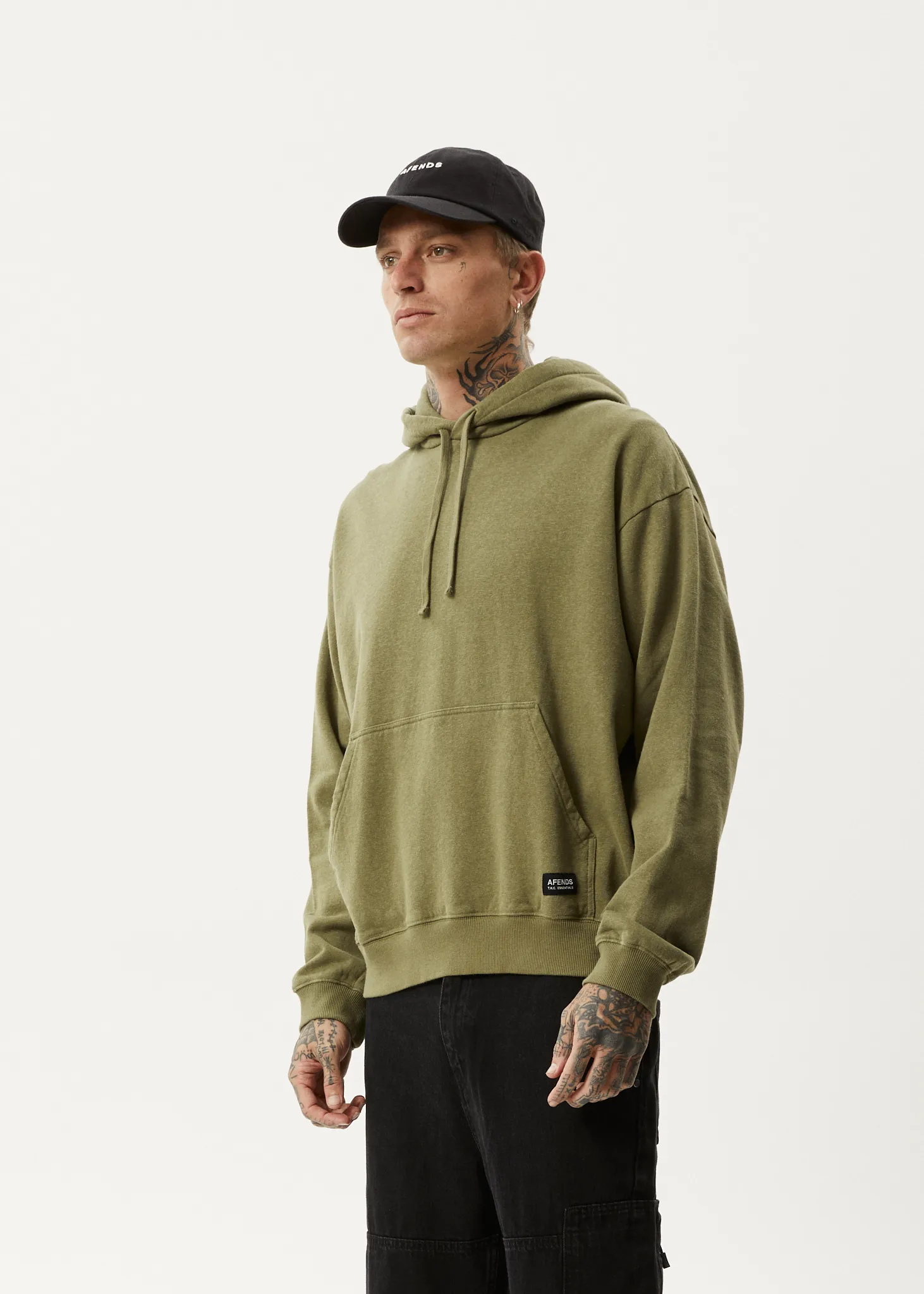 AFENDS Mens All Day - Relaxed Hoodie - Military