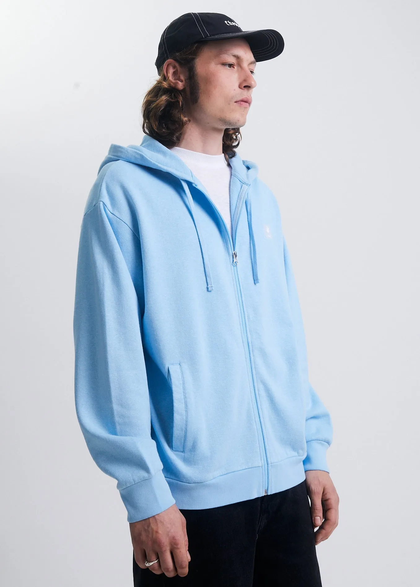 AFENDS Mens Daxon - Hemp Zip Up Hoodie - Sky Blue