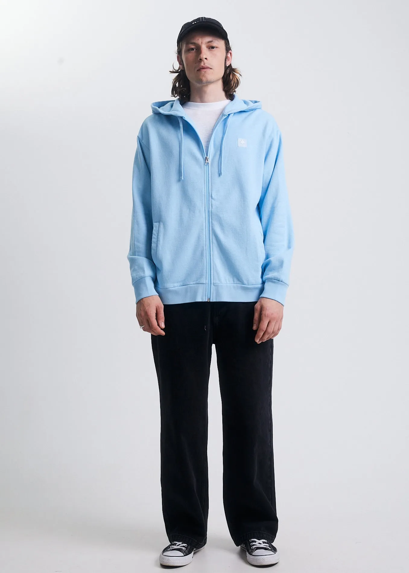 AFENDS Mens Daxon - Hemp Zip Up Hoodie - Sky Blue