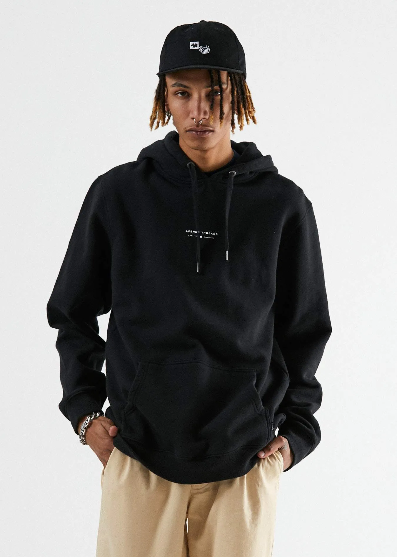 Afends Mens Kicked Out - Pull On Hood - Black