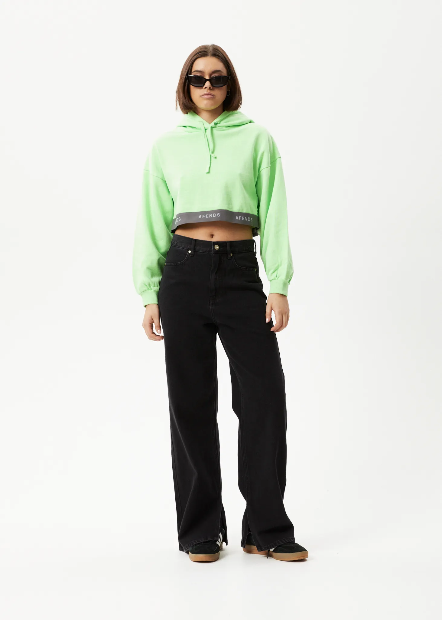 AFENDS Womens Homebase - Cropped Hoodie - Lime Green