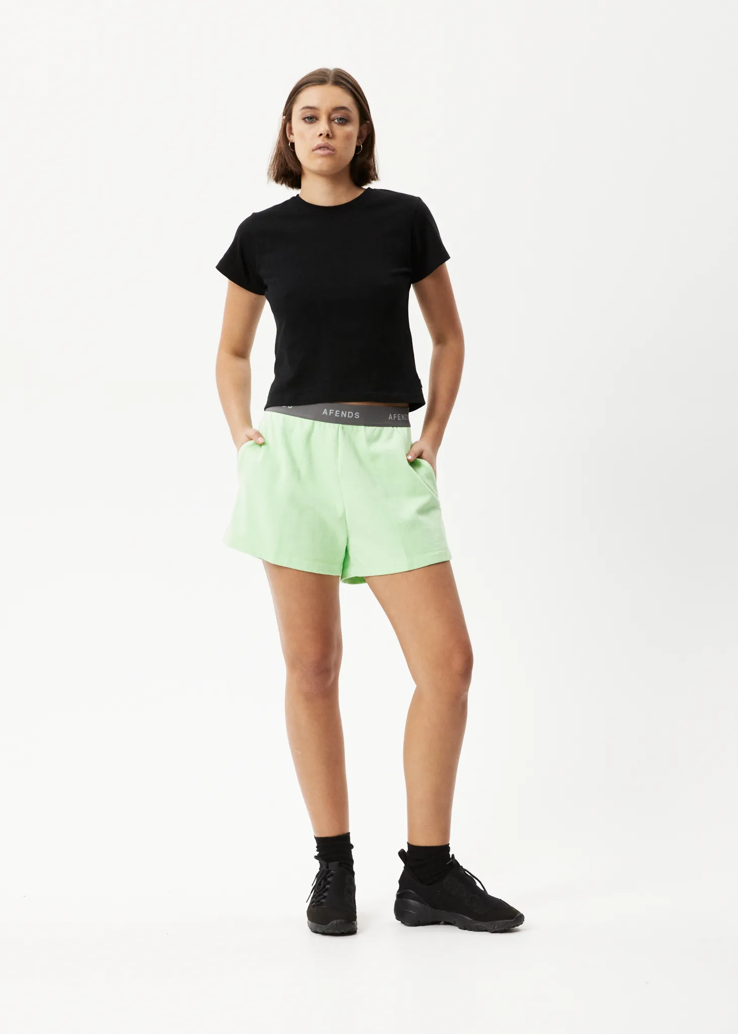 AFENDS Womens Homebase - Sweat Shorts - Lime Green