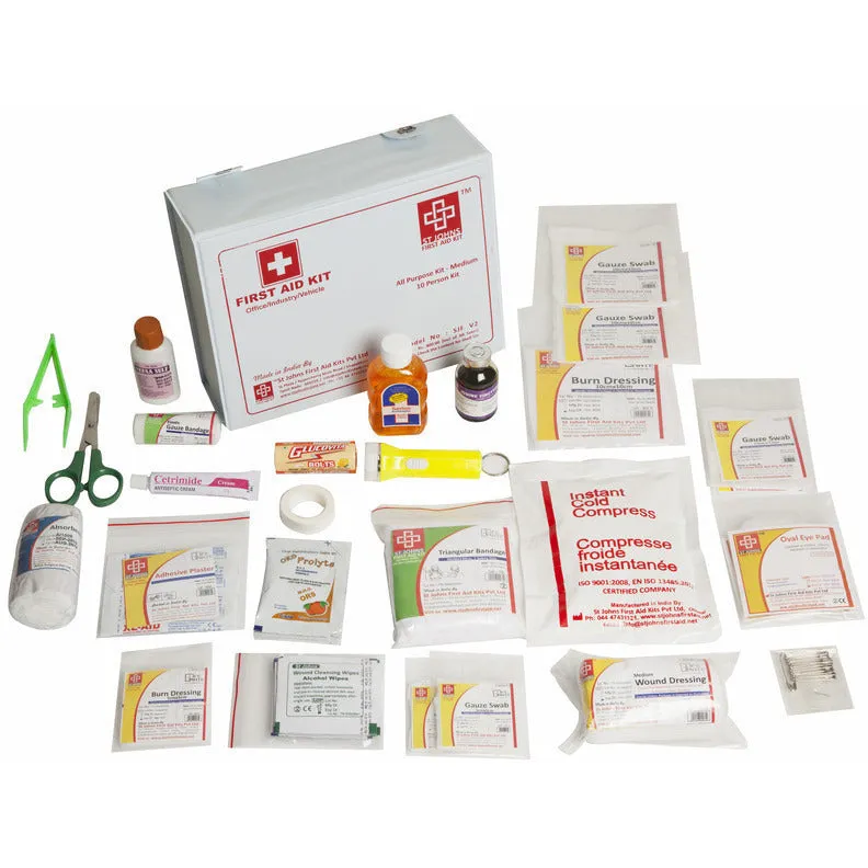 All Purpose First Aid Kit Medium - Vinyl Cardboard Box - 73 Components - SJF V2 - St Johns First Aid