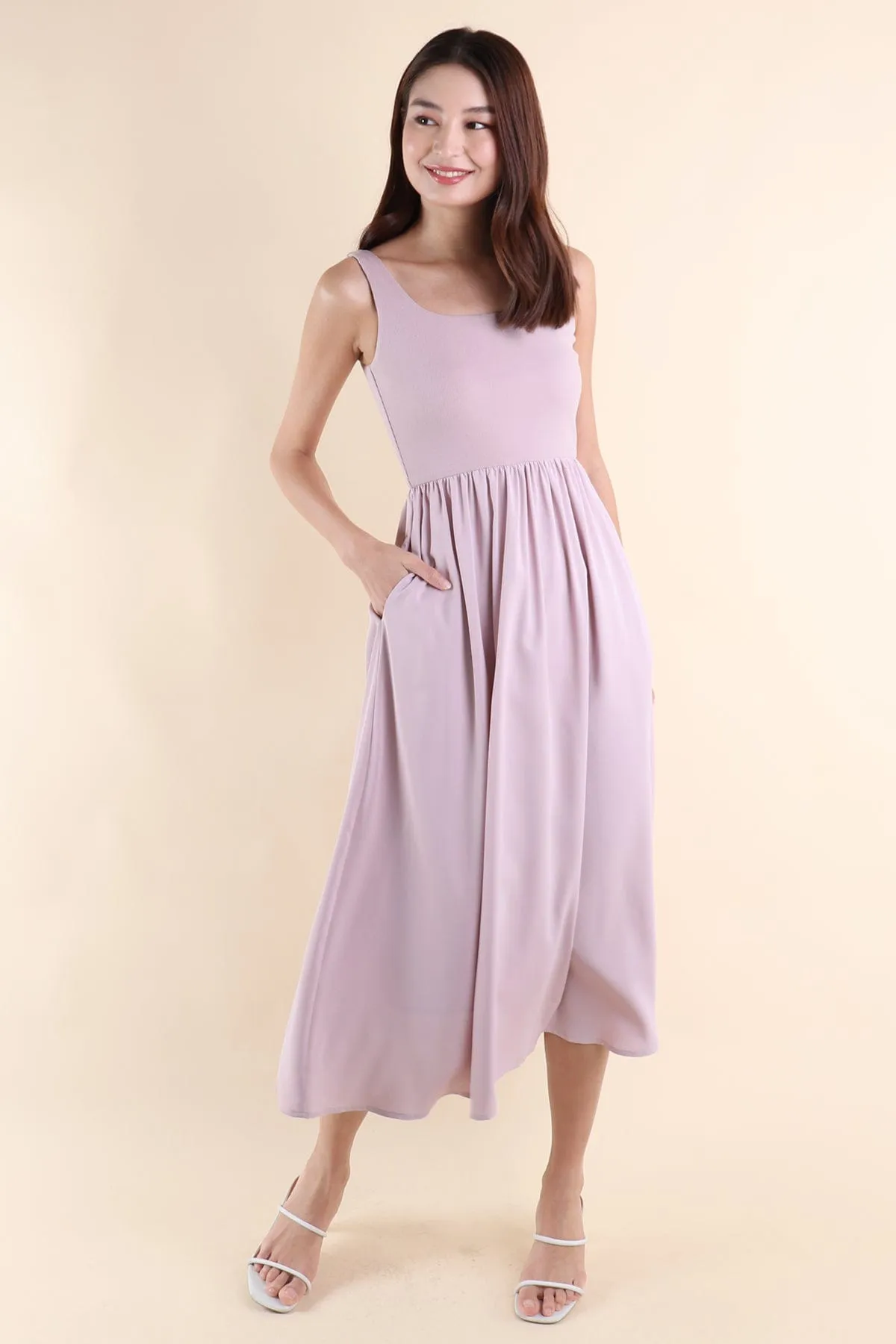 ANABELLE RIBBED MAXI DRESS IN MAUVE