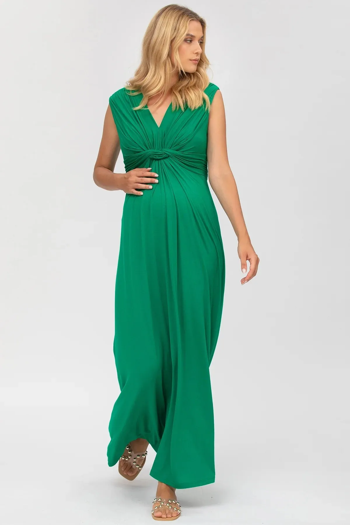 Angelina Maternity Nursing Gown in Emerald