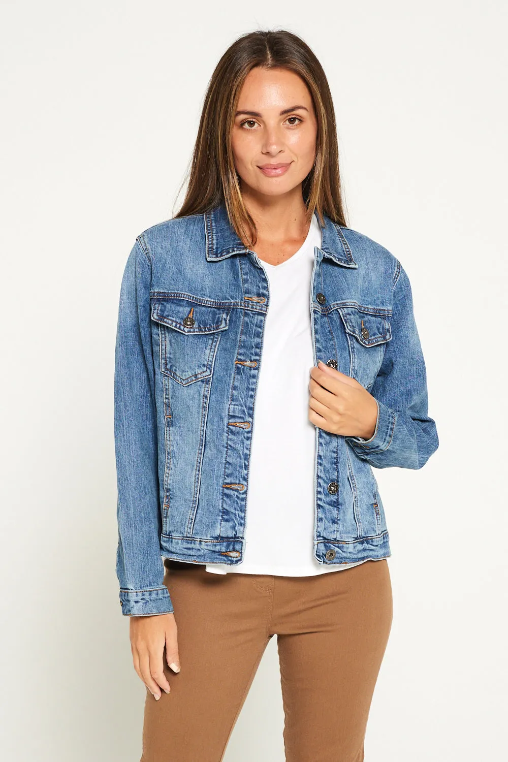 Angie Denim Jacket - Blue Mid Wash