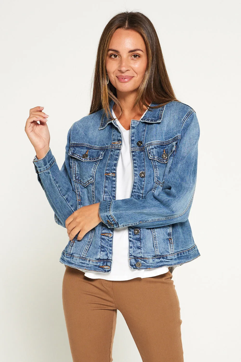 Angie Denim Jacket - Blue Mid Wash