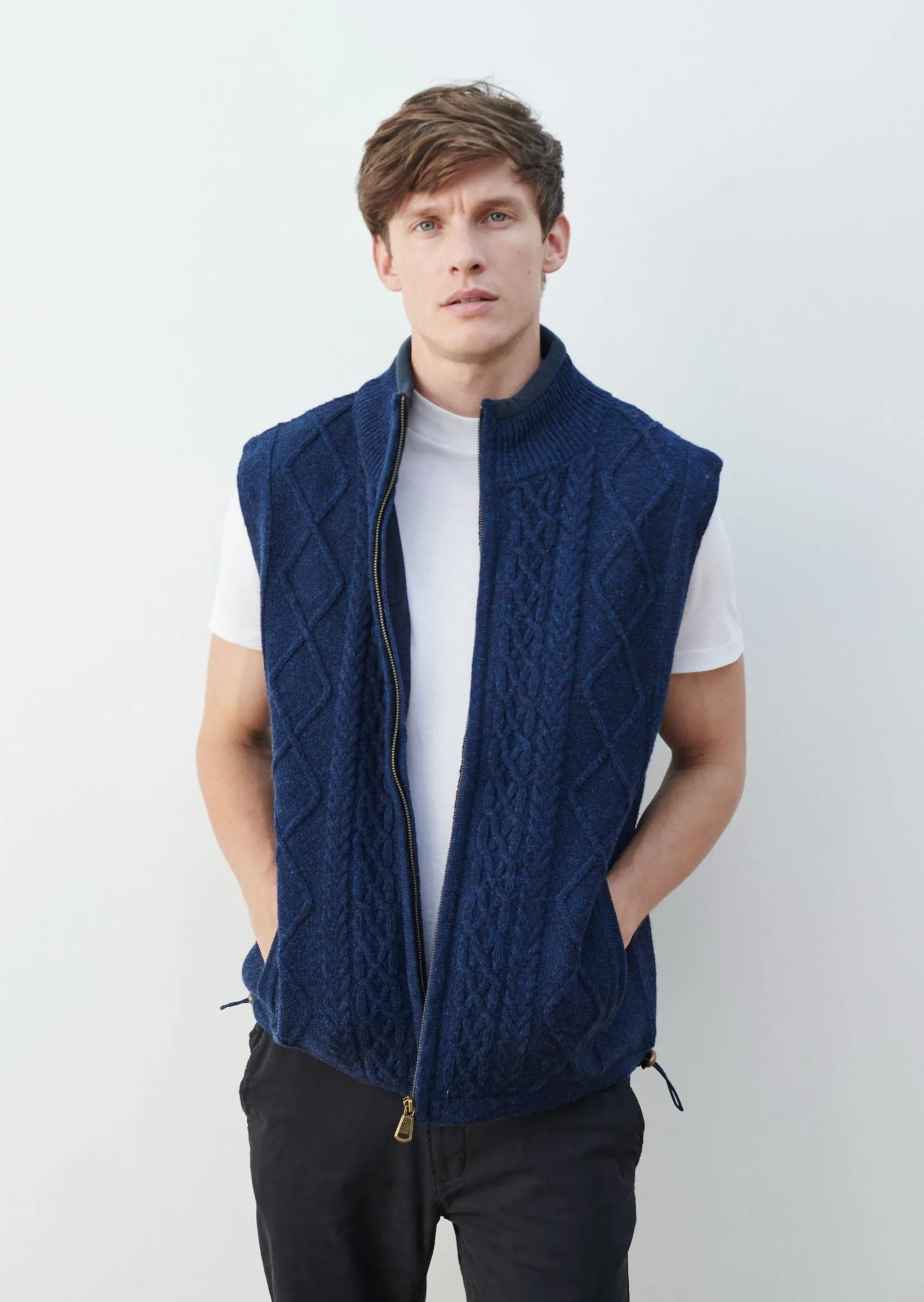 Aran Full Zip Fleece Gilet | Blue