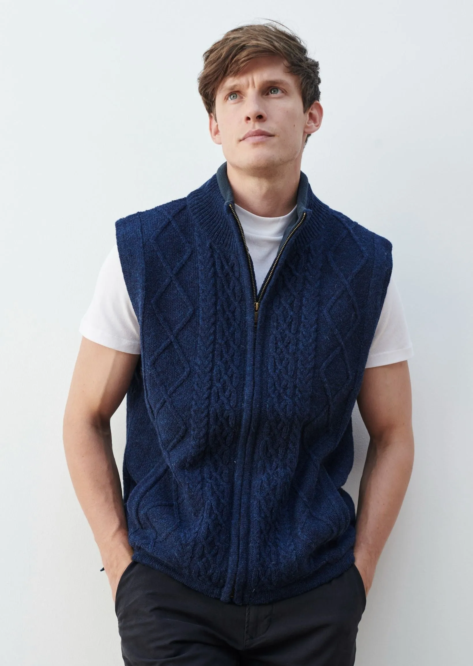 Aran Full Zip Fleece Gilet | Blue