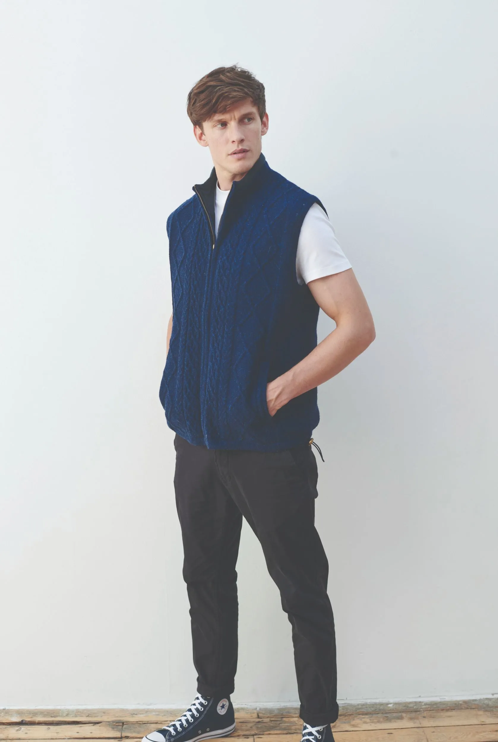 Aran Full Zip Fleece Gilet | Blue