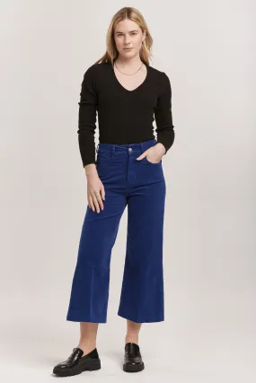 AUDREY HIGH RISE CROPPED WIDE LEG PANTS ROYAL BLUE CORDUROY
