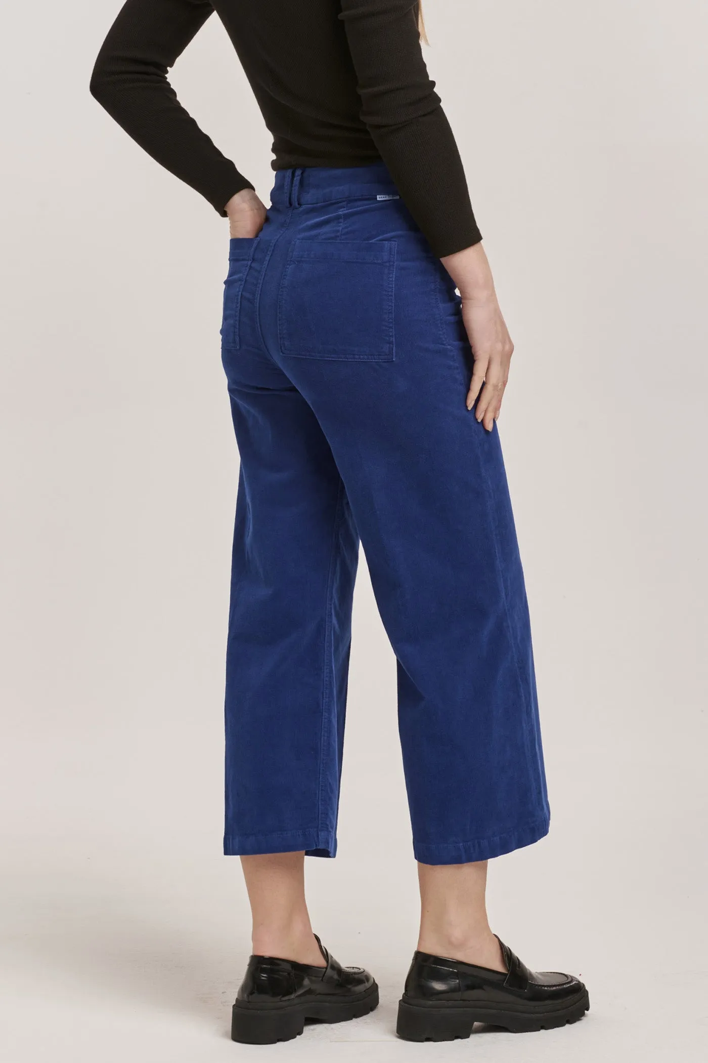 AUDREY HIGH RISE CROPPED WIDE LEG PANTS ROYAL BLUE CORDUROY