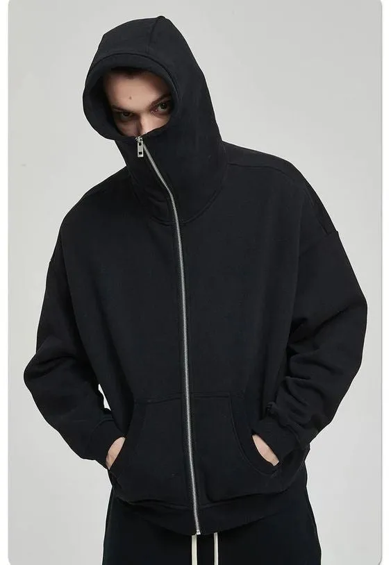 Balaclava Full Zip Up Streetwear Style Zipper Hoodie For Men's