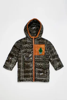 Bandana Padded Parka-Green 4Y