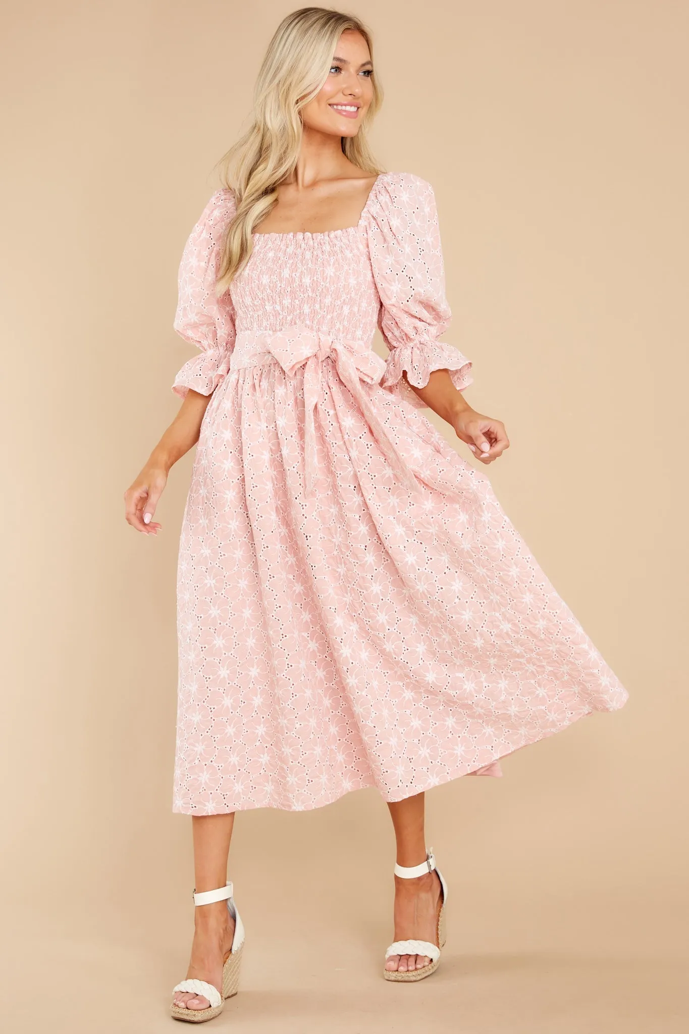 Beautiful Glow Blush Pink Floral Eyelet Dress