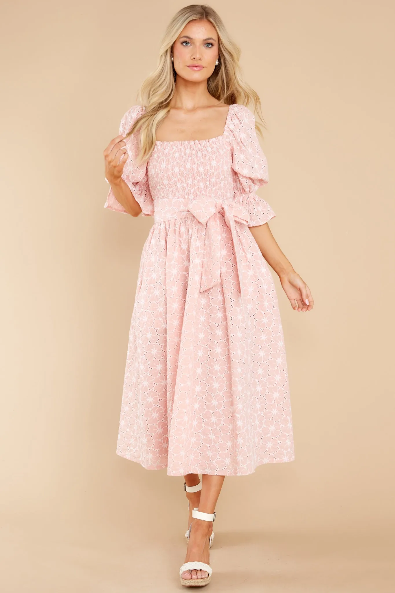 Beautiful Glow Blush Pink Floral Eyelet Dress