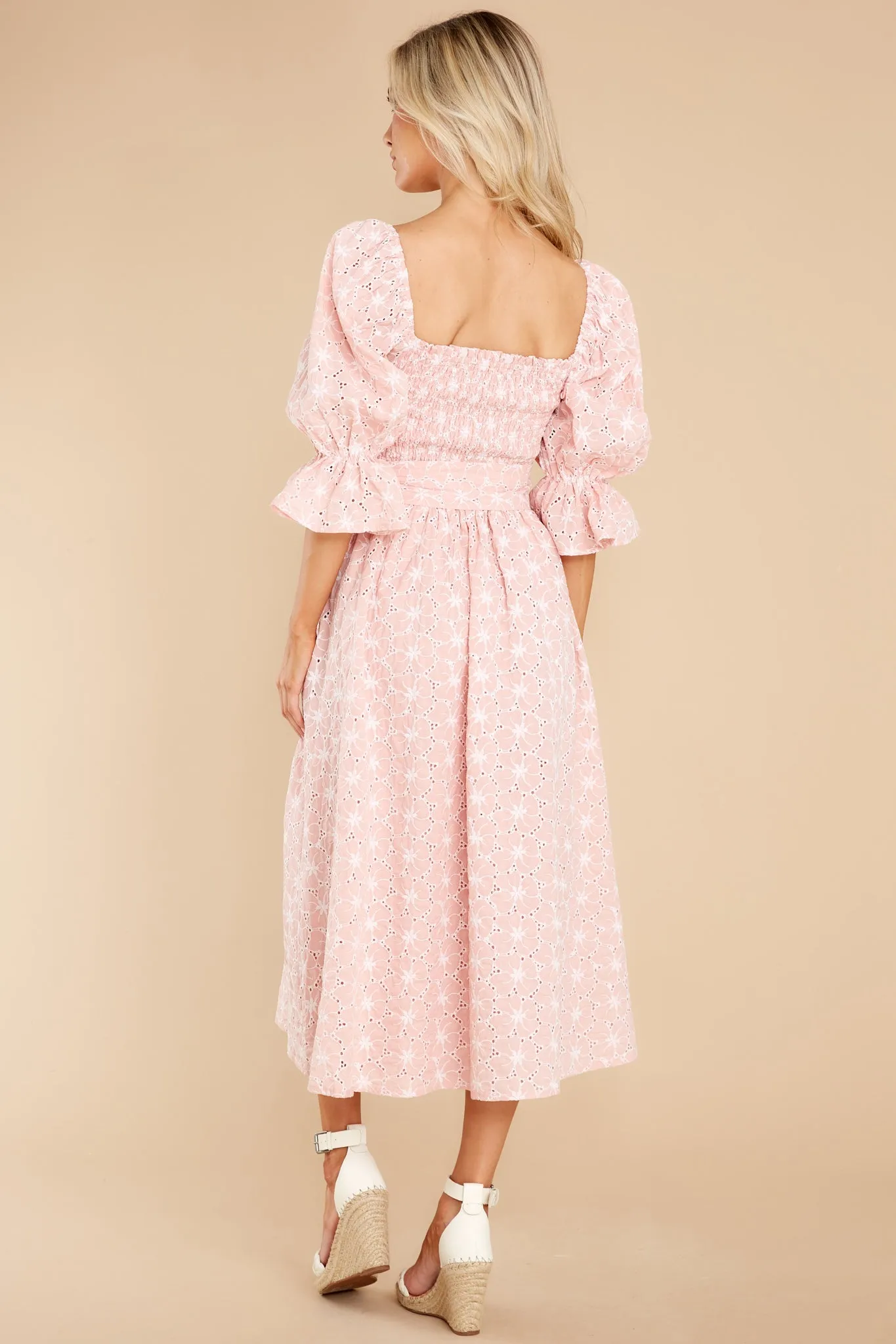 Beautiful Glow Blush Pink Floral Eyelet Dress