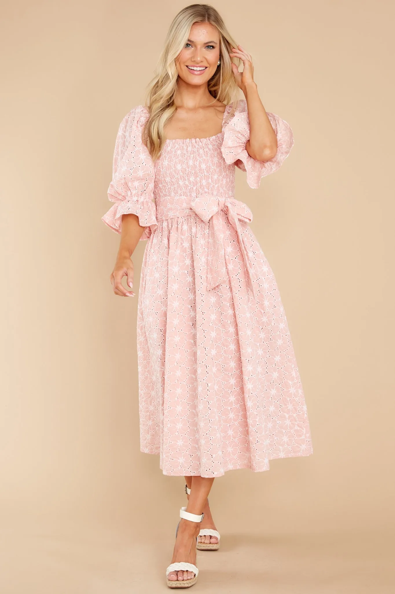 Beautiful Glow Blush Pink Floral Eyelet Dress