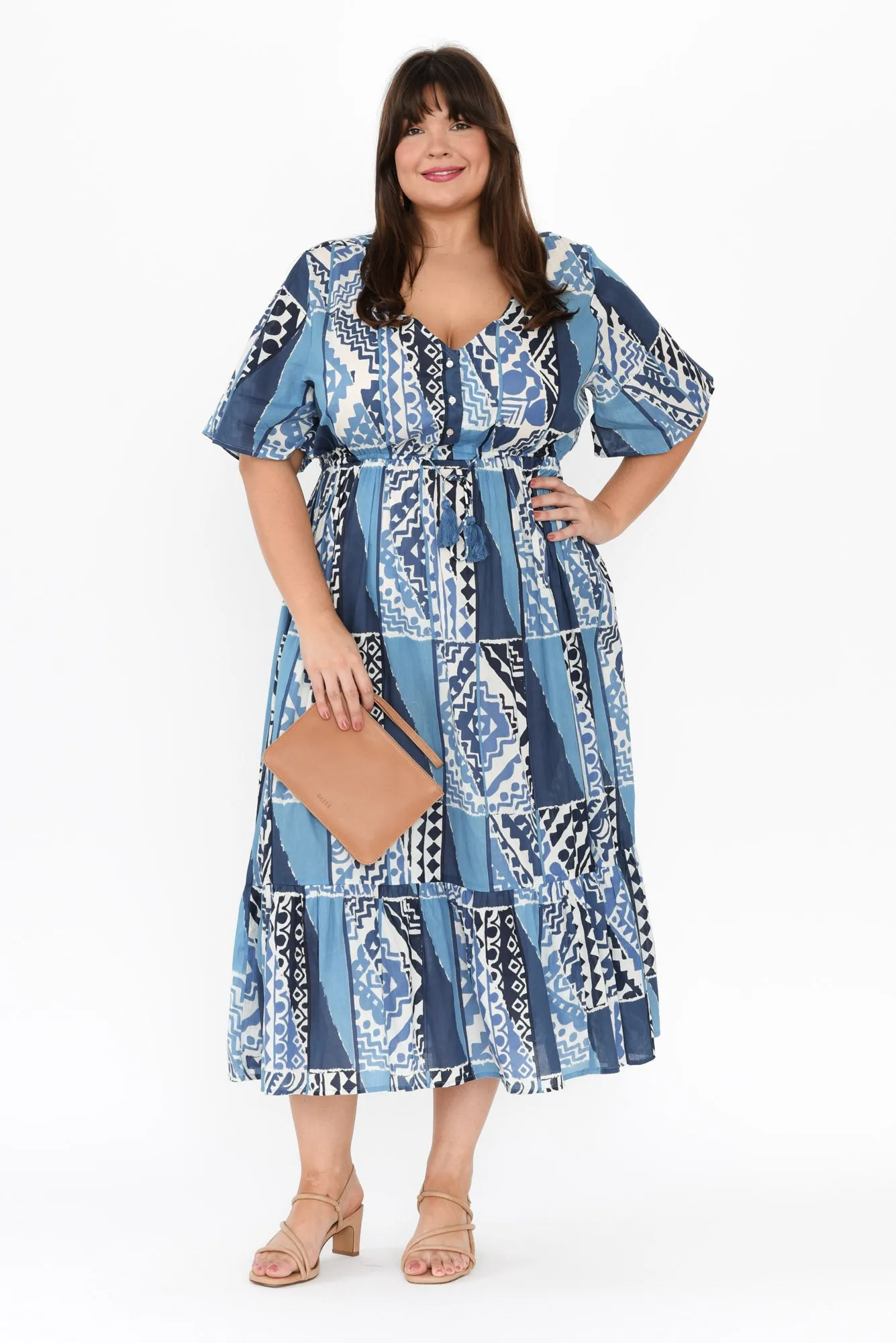 Bella Blue Motif Cotton Tier Dress