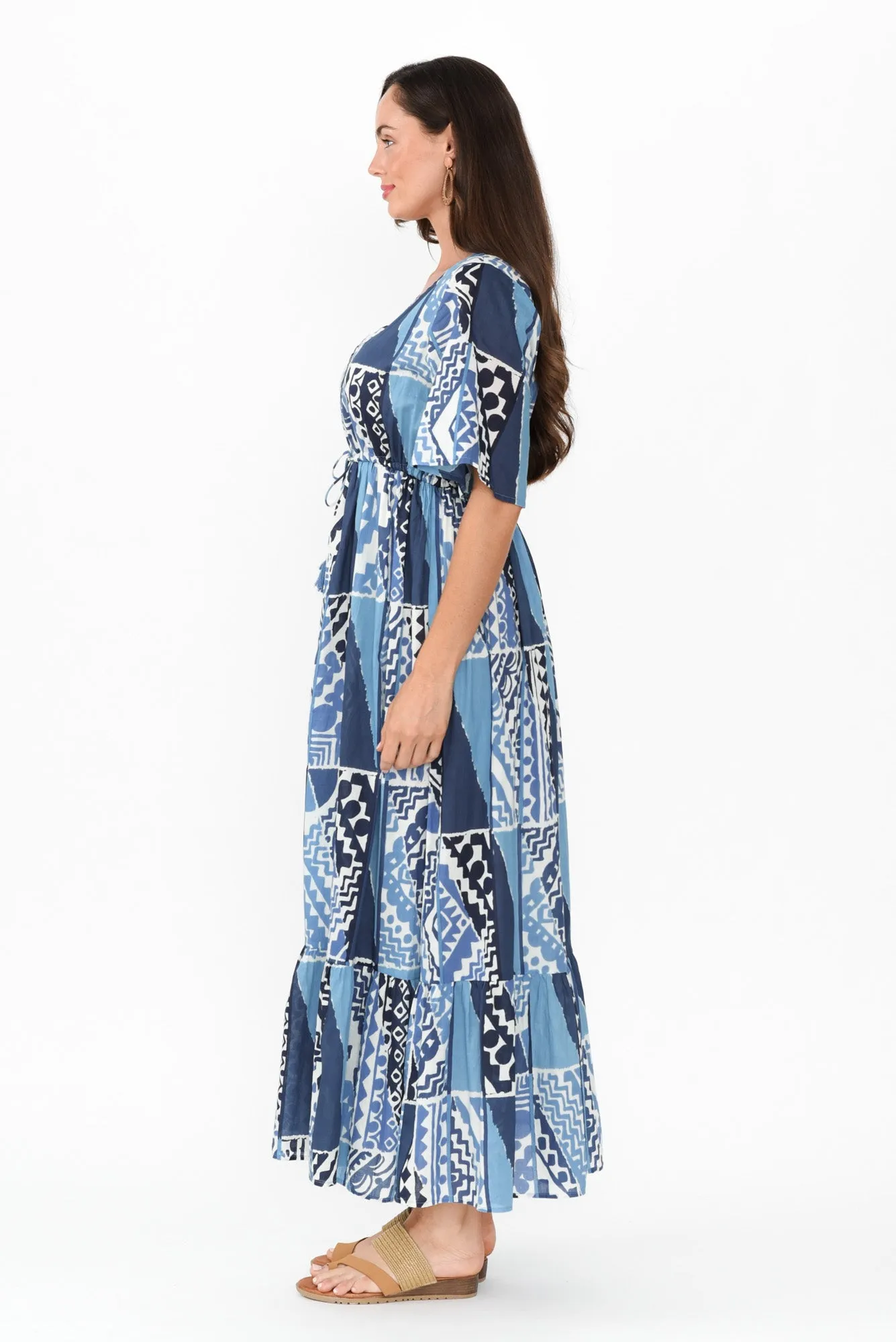 Bella Blue Motif Cotton Tier Dress