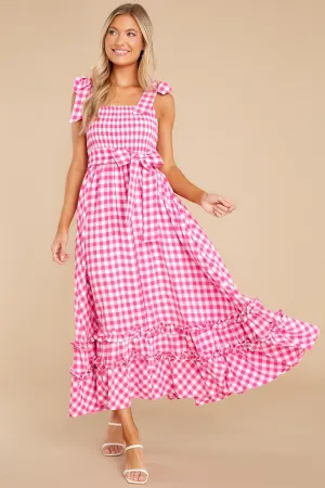 Beyond Basic Hot Pink Gingham Maxi Dress