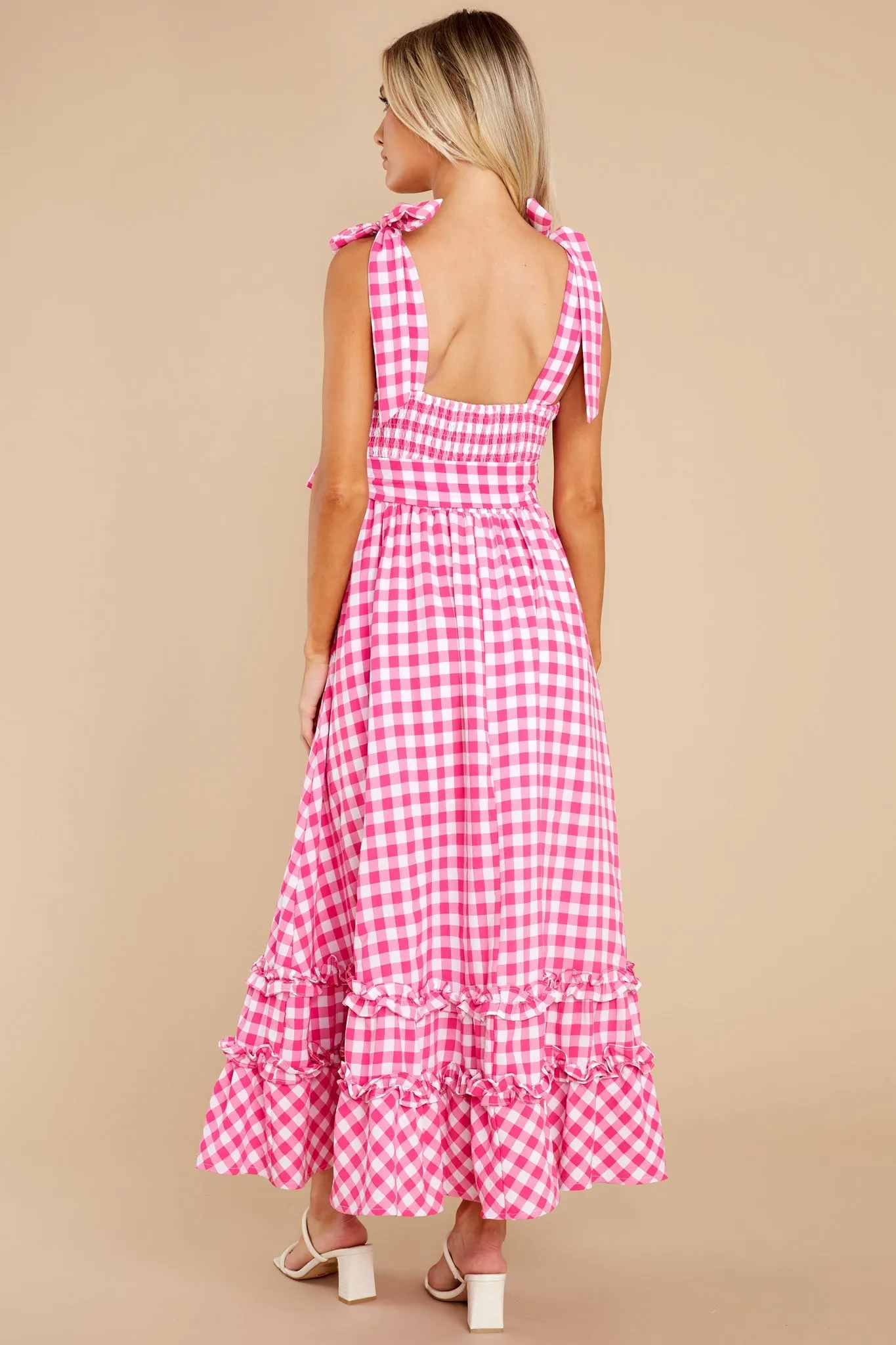 Beyond Basic Hot Pink Gingham Maxi Dress