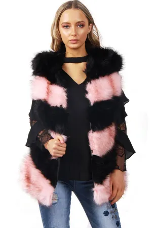 Black and Pink Stripe Faux Fur Gilet