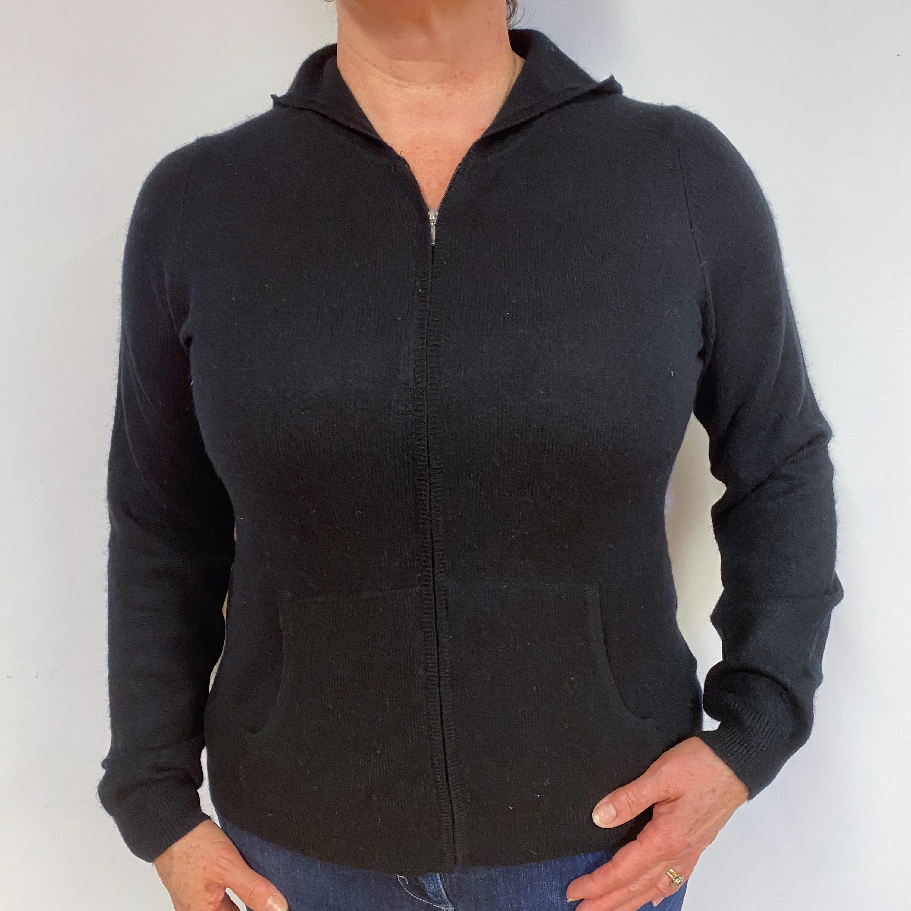 Black Cashmere Hoodie Jumper Large