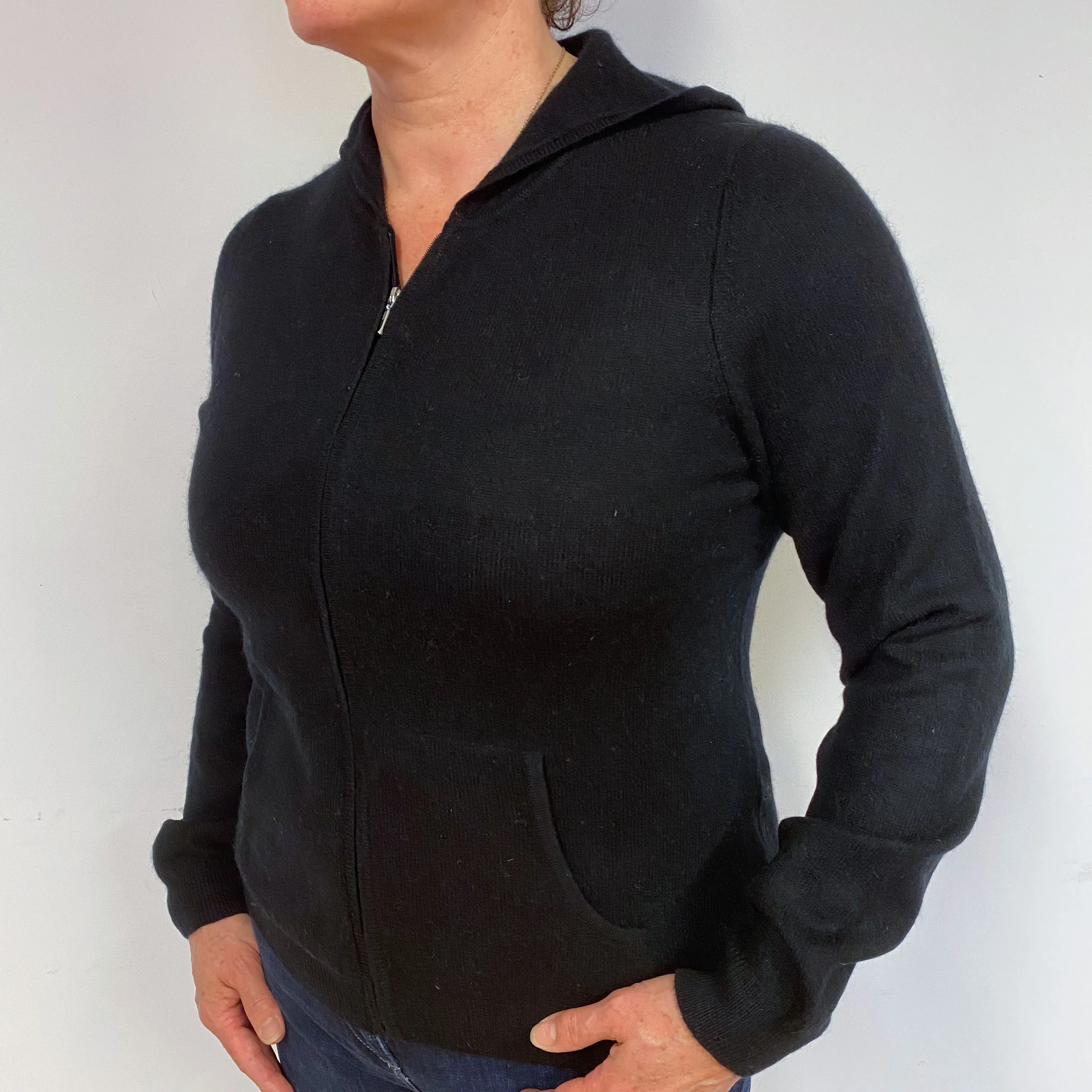 Black Cashmere Hoodie Jumper Large