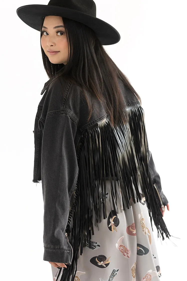 Black Denim Jacket with Fringe