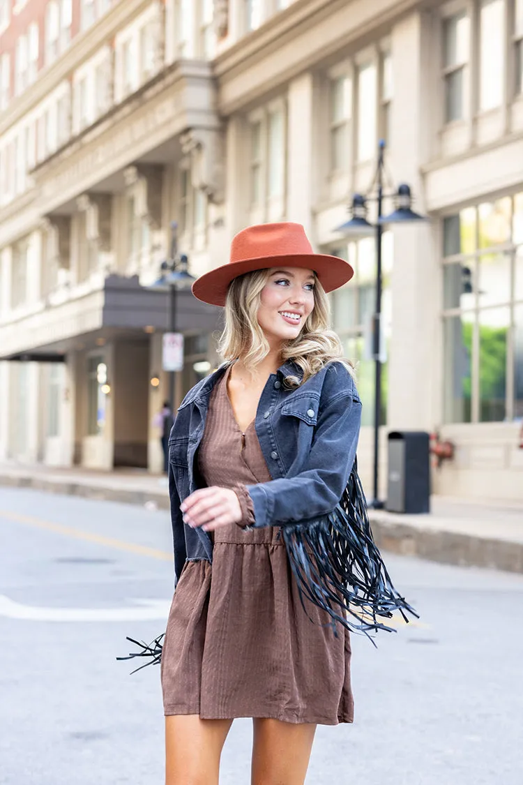 Black Denim Jacket with Fringe