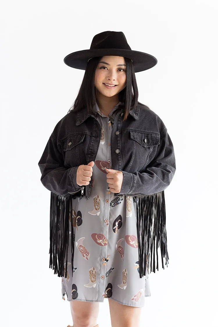 Black Denim Jacket with Fringe