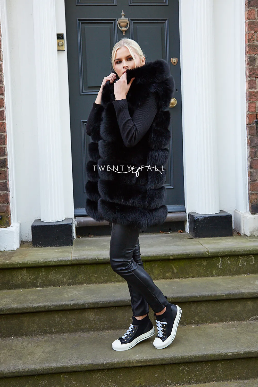 Black Hooded Fox Fur Gilet