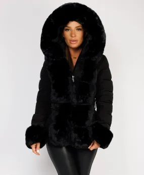 Black Premium Faux Fur Trim Padded Parka Coat