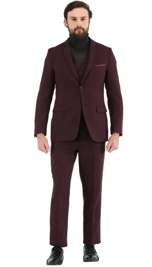 Bradford Burgundy Slim Fit 3 Piece Tweed Suit