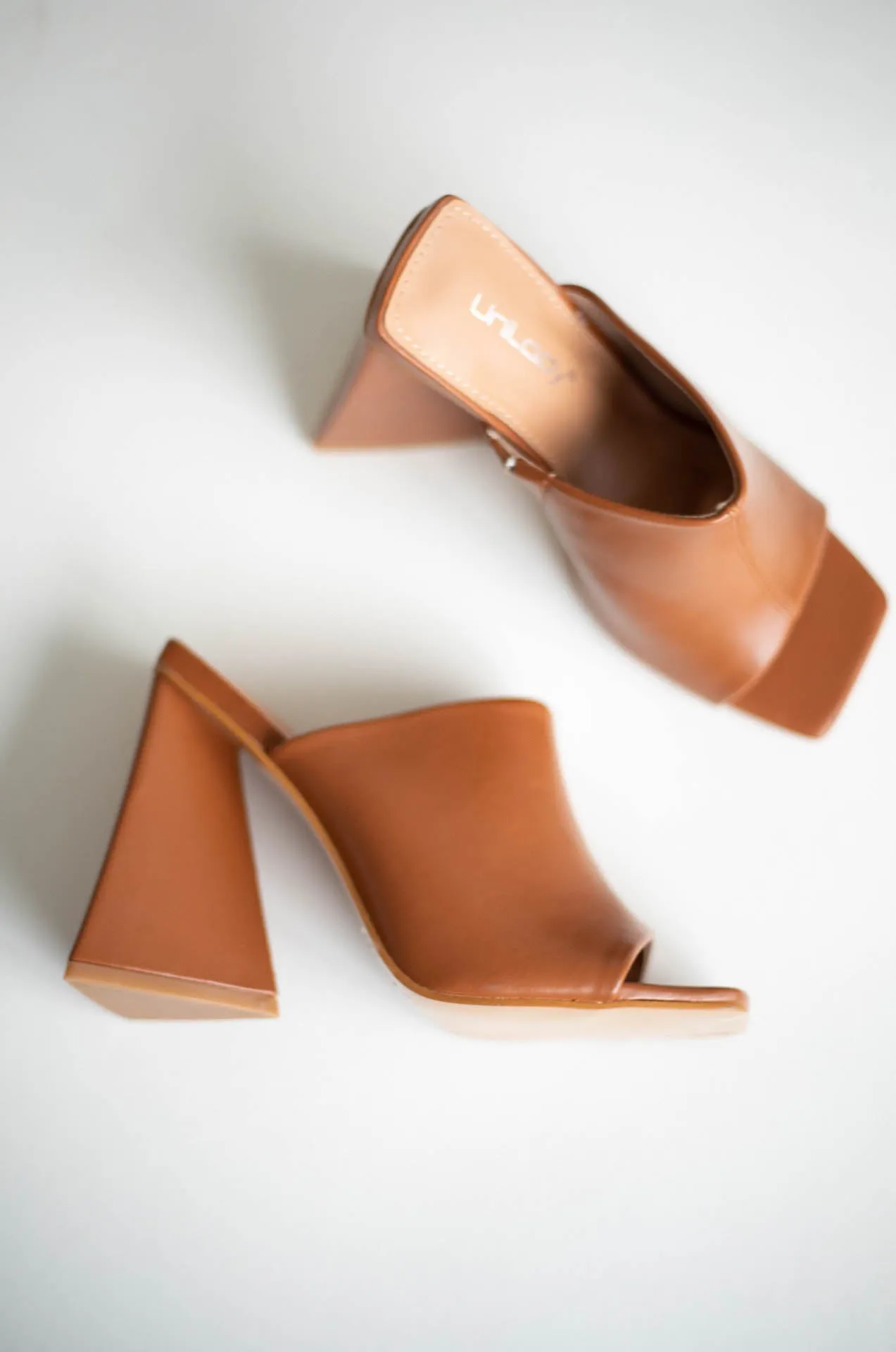 Brown Triangle Block Mule Heels