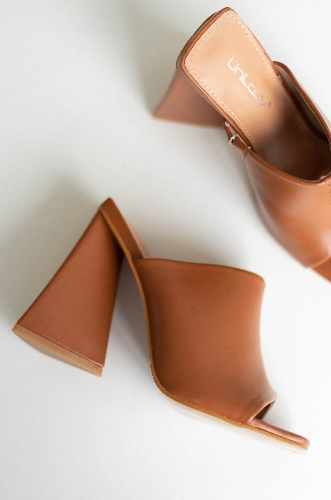 Brown Triangle Block Mule Heels