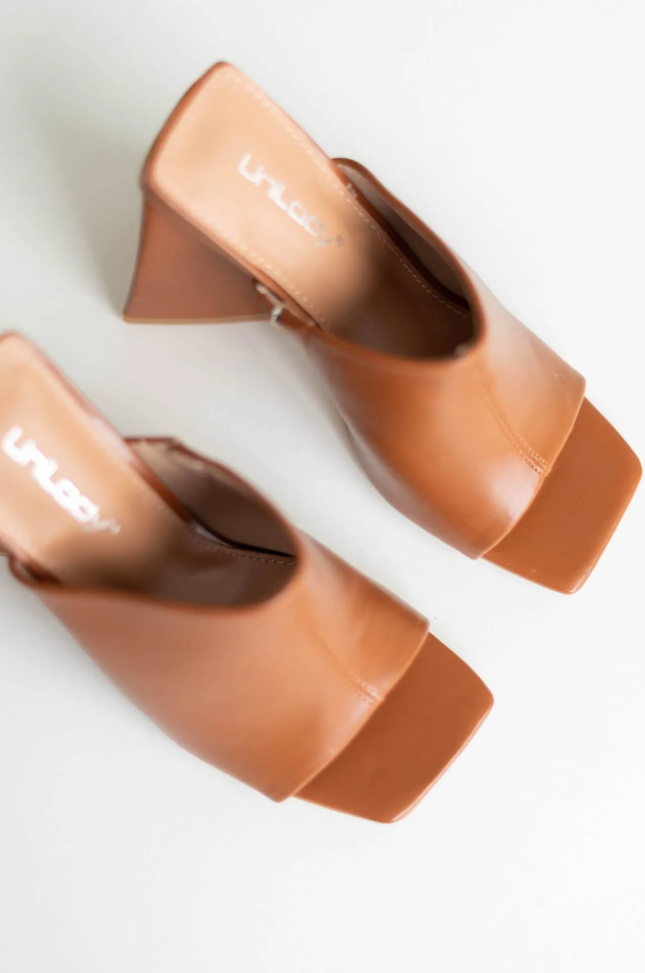 Brown Triangle Block Mule Heels