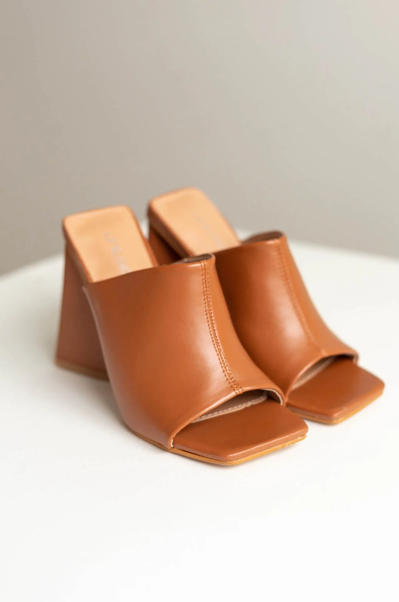 Brown Triangle Block Mule Heels